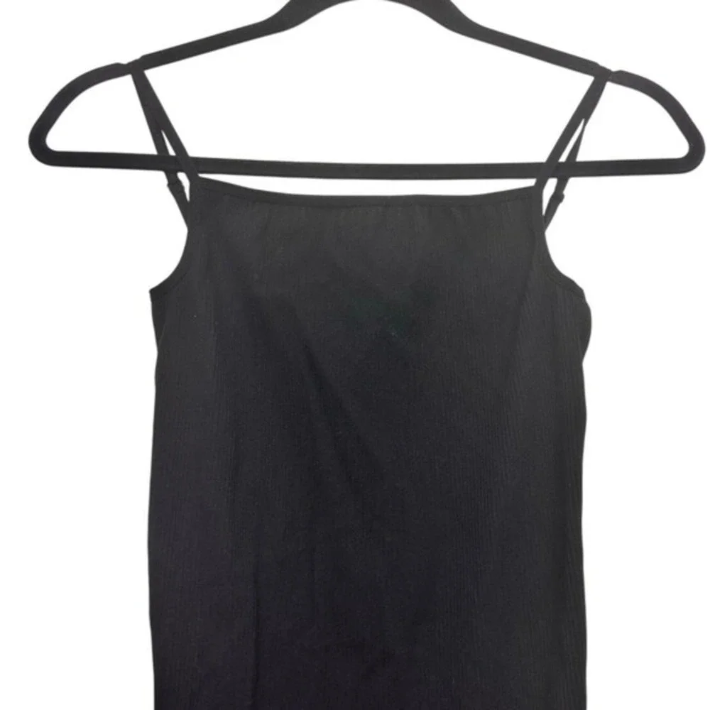 Sunday Best Black Ribbed Bodycon Mini‎ Dress XS/S Adjustable Straps Y2K Sexy - Picture 2 of 7